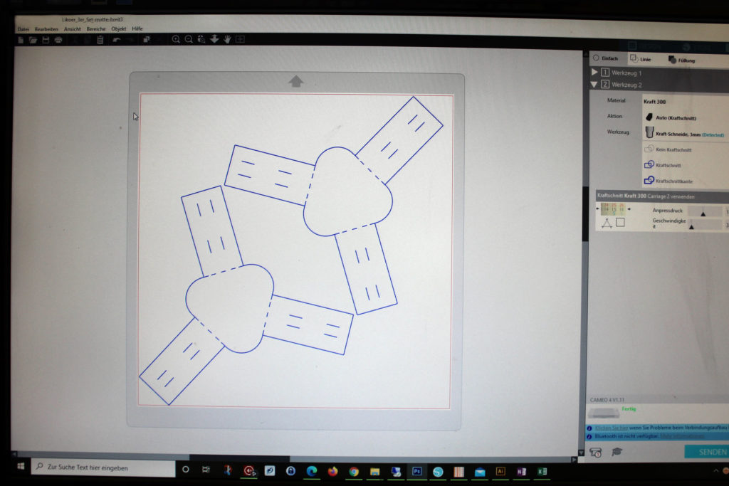 Im Cutprogramm werden die Skizze-Vorlagen für den Cutter digital umgesetzt